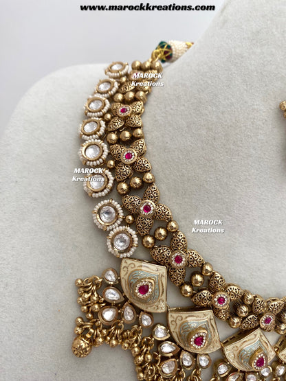 Rashida Premium Quality exclusive Gold Plated Meenakari Rajwadi necklace set