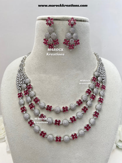 Kristin Silver American Diamond triple layer Necklace set