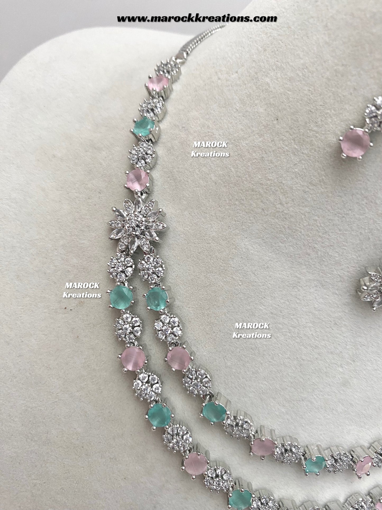 Sumra Silver American Diamond Double layer Necklace set  on