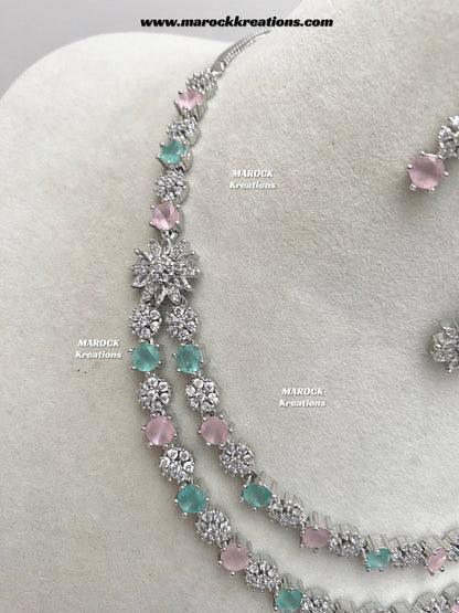 Sumra Silver American Diamond Double layer Necklace set  on