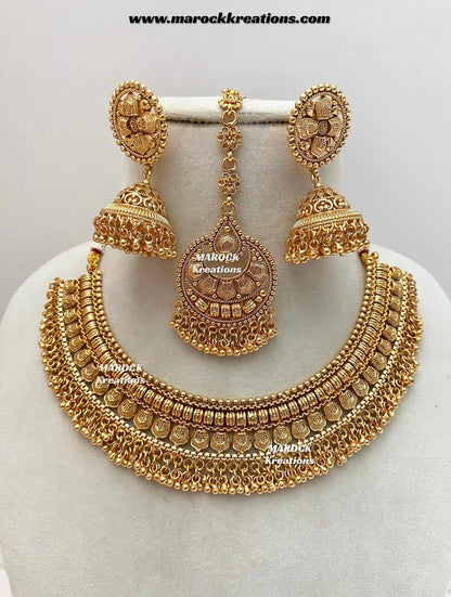 Premium Quality Gold plated necklace set comes with Passa/Jhoomer