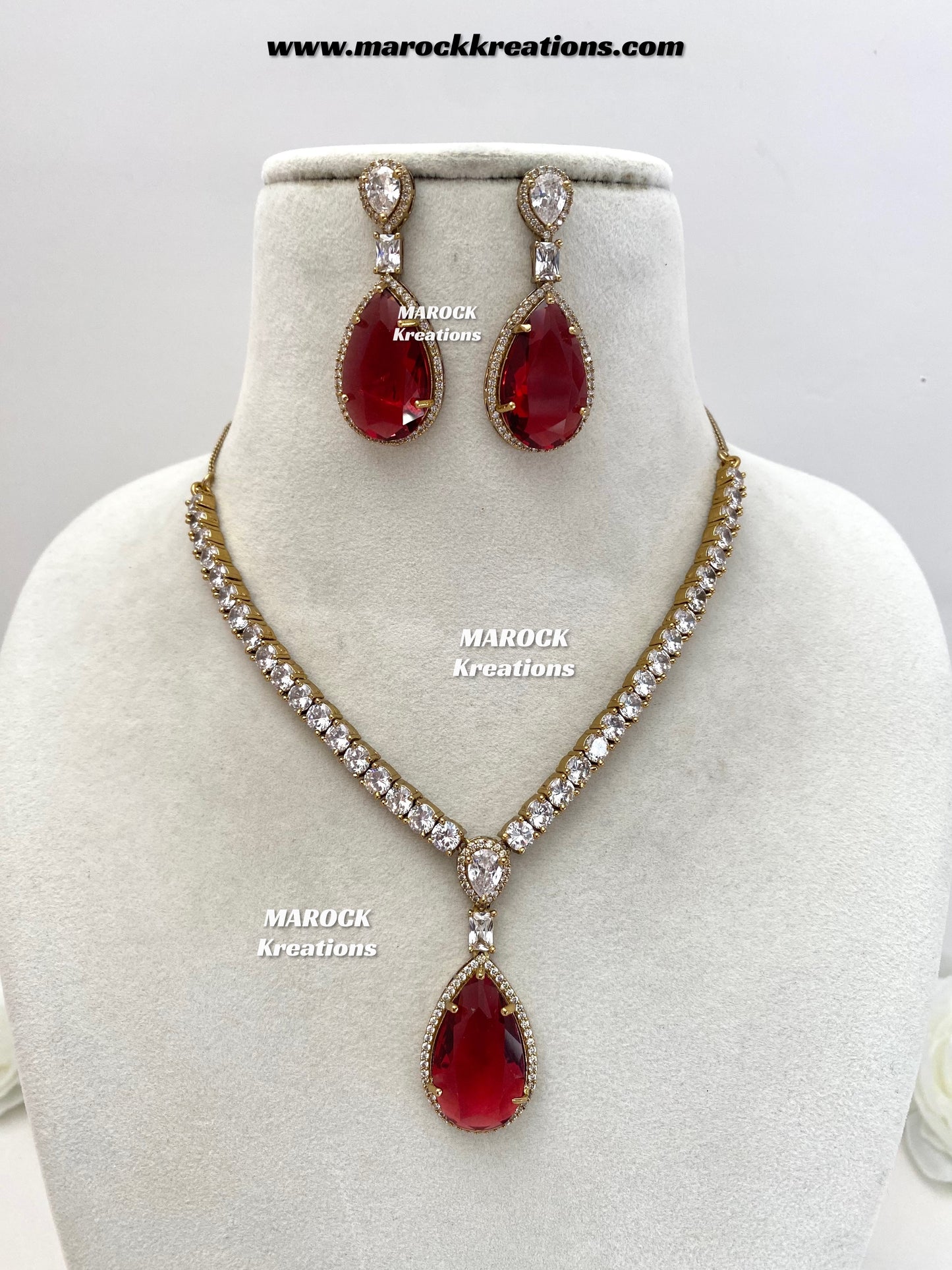 Ambreen Antique Gold American Diamond Necklace set