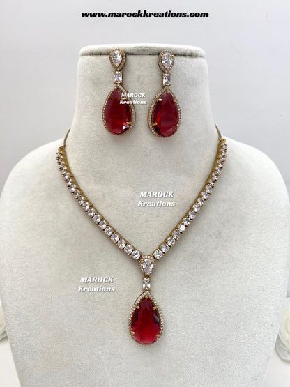 Ambreen Antique Gold American Diamond Necklace set