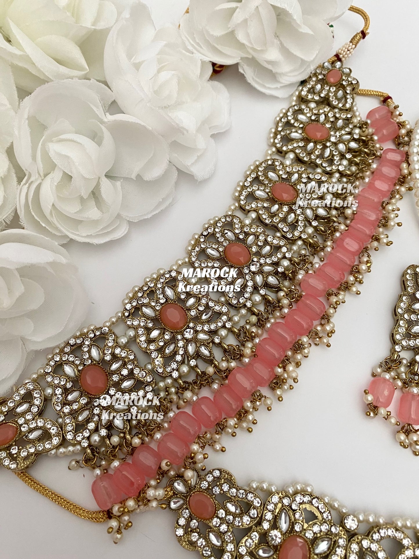 Antique Gold/Coral Pakistani choker and necklace combo set/Pakistani bridal set