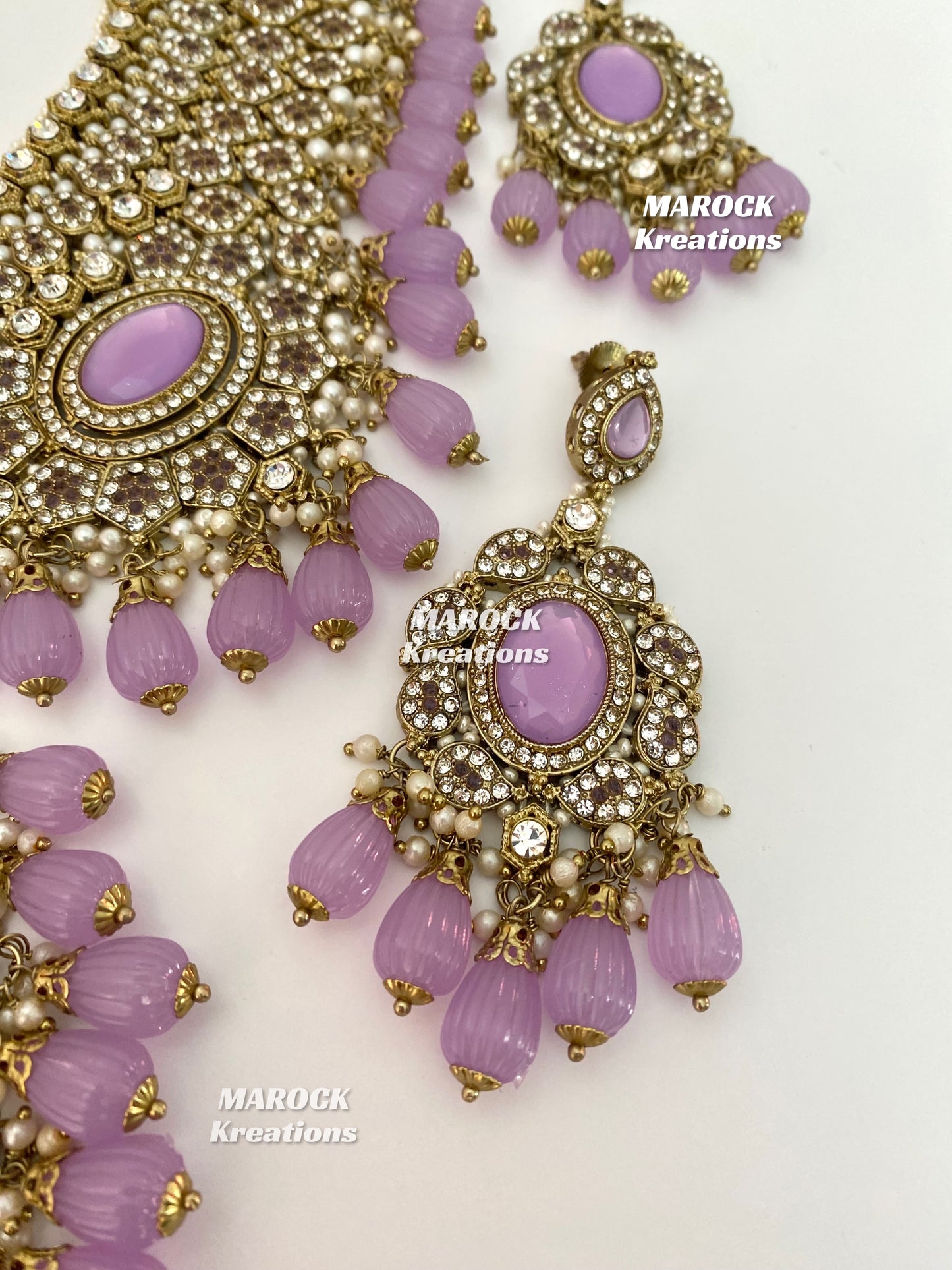 Antique Gold Pakistani Lavender Necklace set