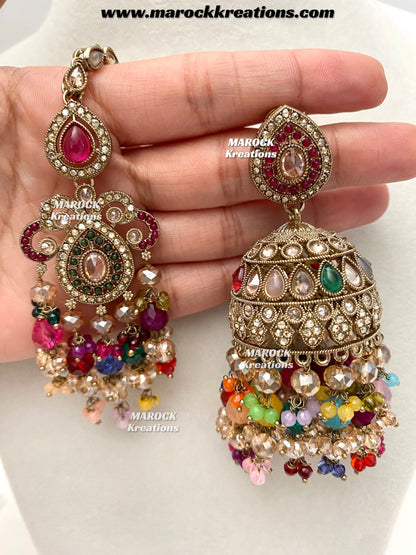 Nazmun Antique Gold Pakistani Polki  choker/necklace set with Passa