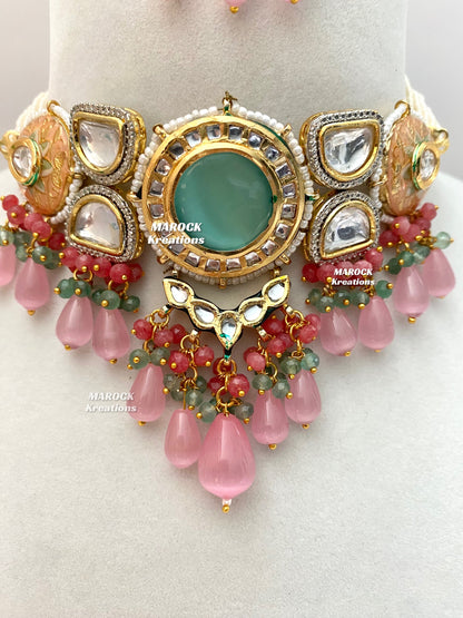 Nia Premium Quality uncut Kundan Meenakari Statement Choker set