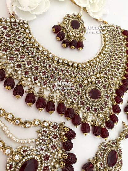 Antique Gold Pakistani Maroon Necklace set