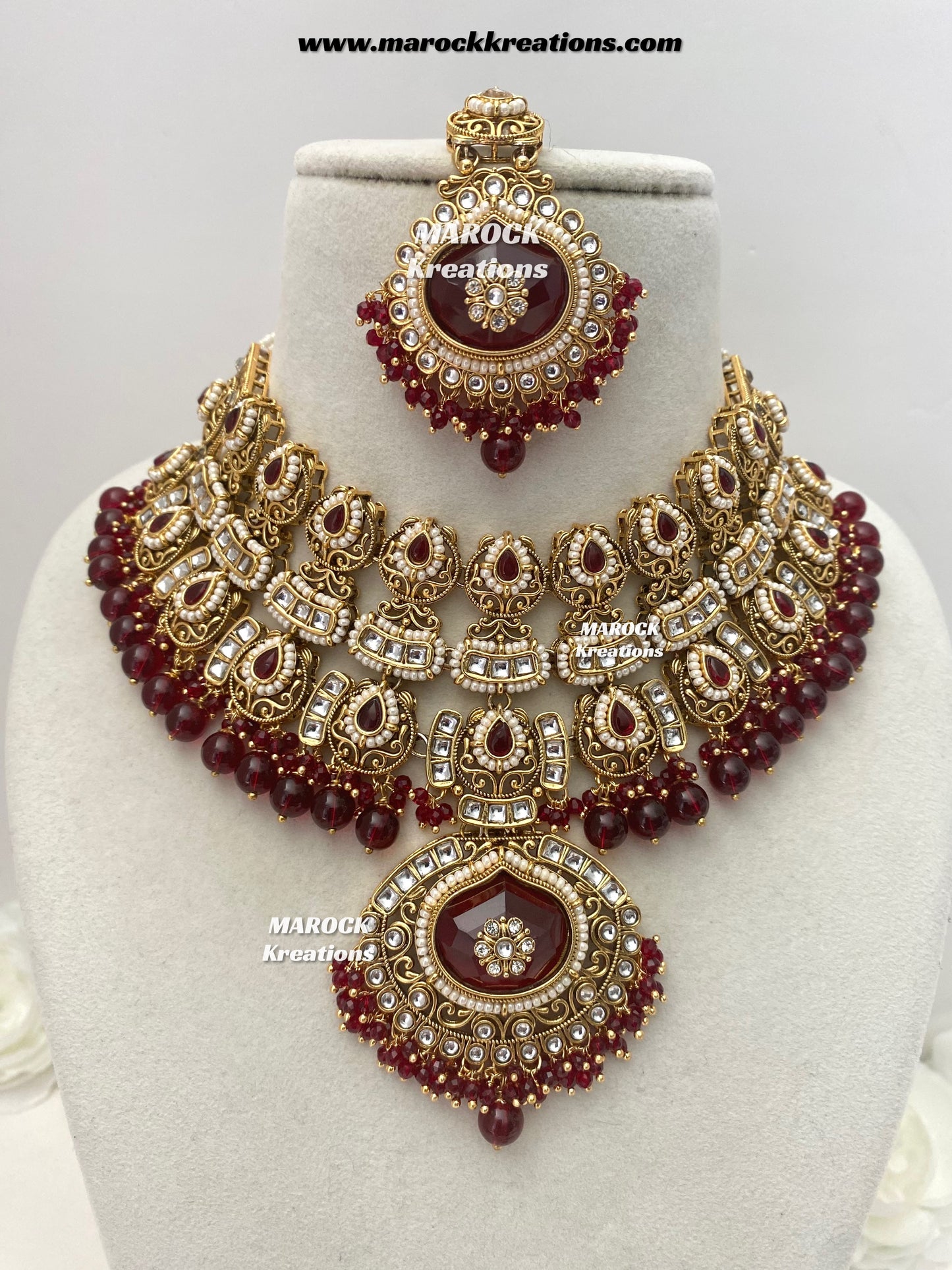 Kanishka Premium Quality Kundan Maroon/Dark Red Statement Bridal set
