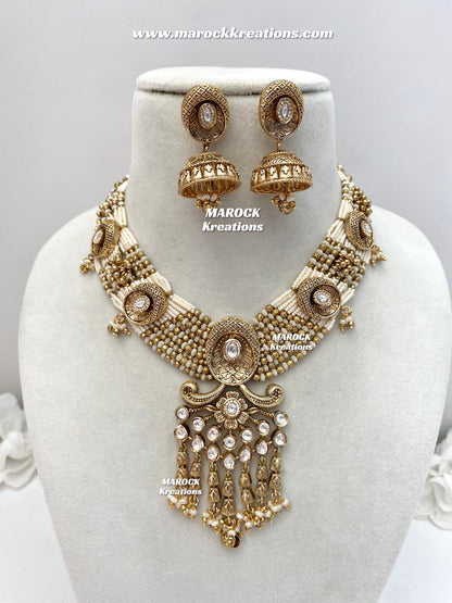 Arifa Premium Quality Gold Plated Rajwadi Necklace set