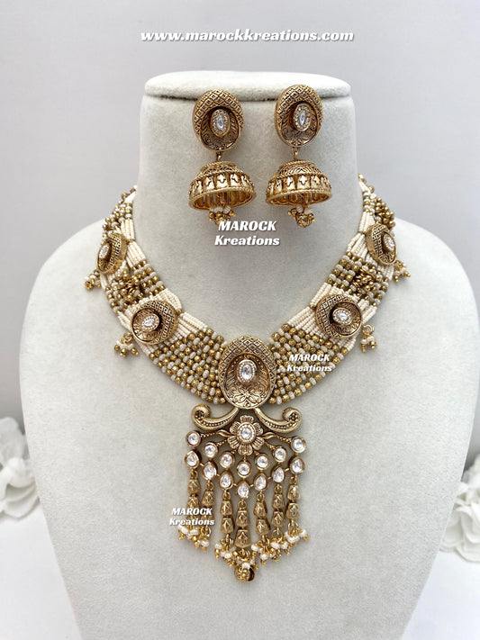 Arifa Premium Quality Gold Plated Rajwadi Necklace set