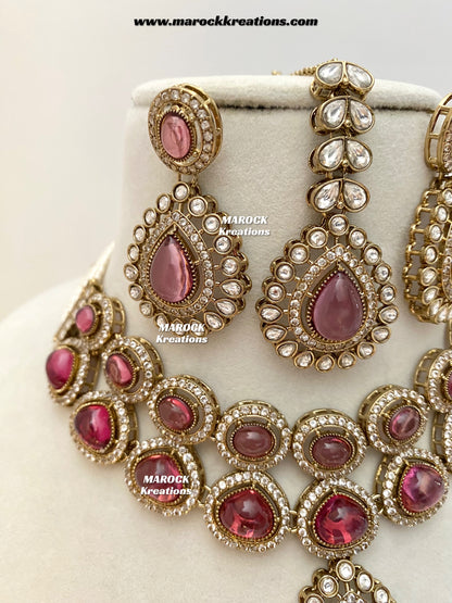 Zafina Premium Quality Moissanite Kundan Statement Choker/Necklace set