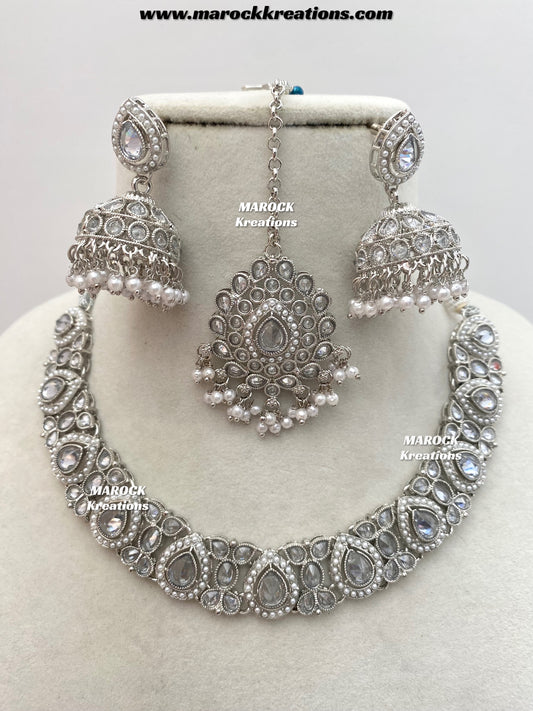 Hemani Polki Silver Necklace set