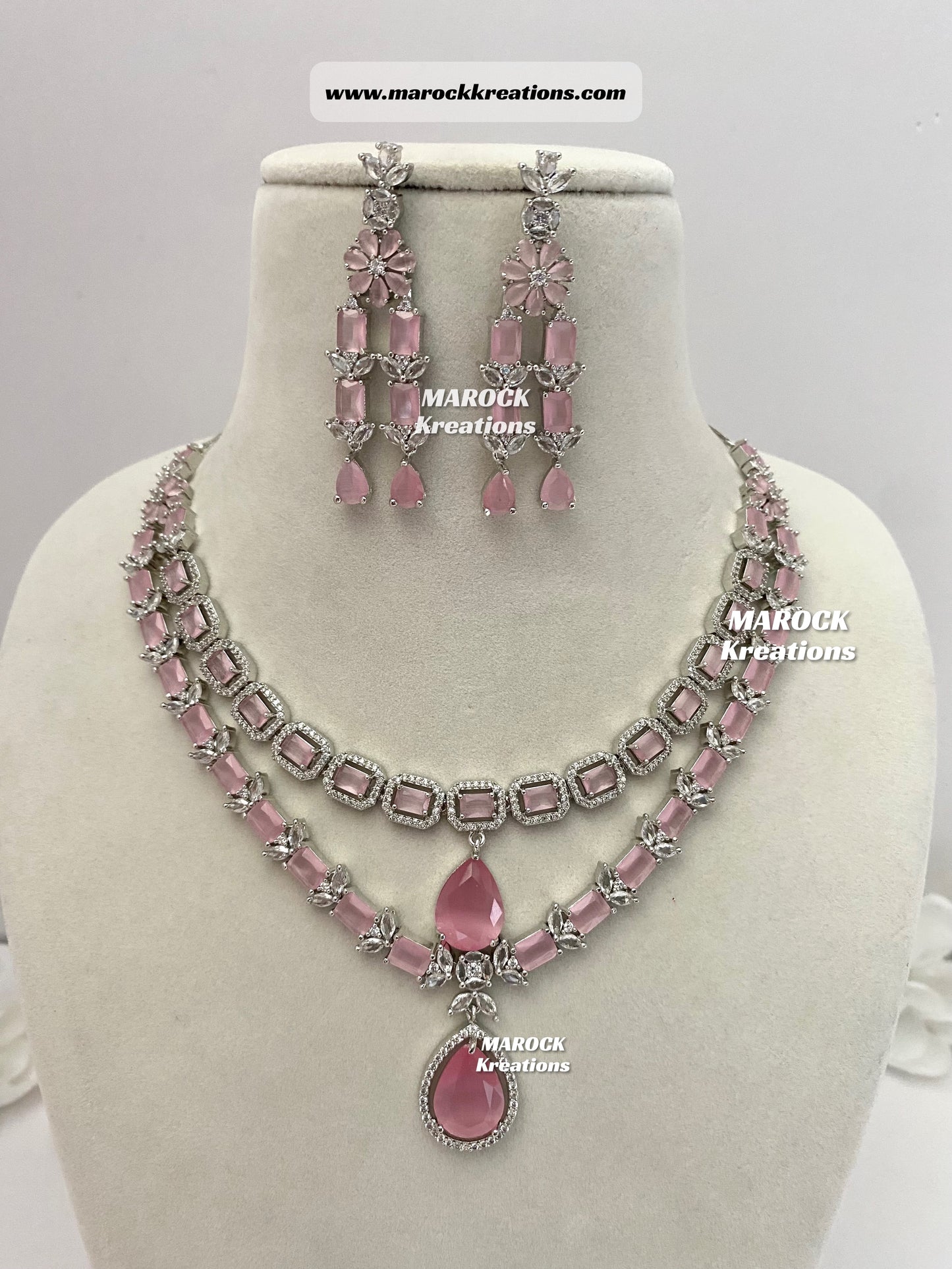 Silver American Diamond Double layer Necklace set