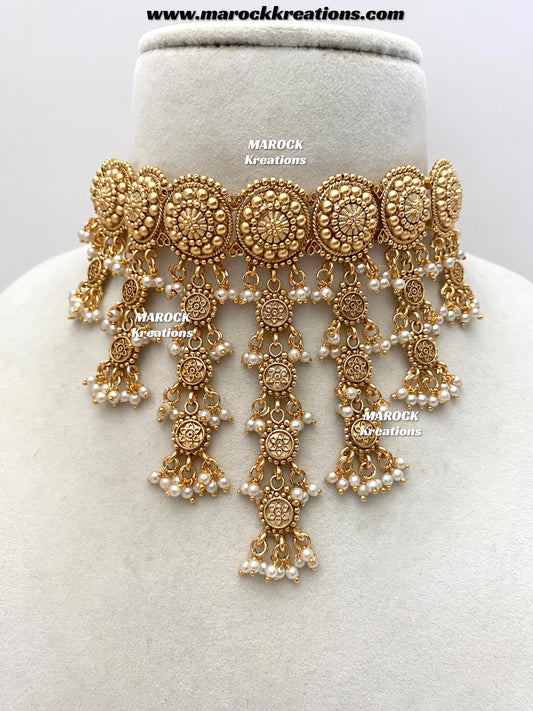 Noreen Premium Quality Gold Plated statement waterfall choker set