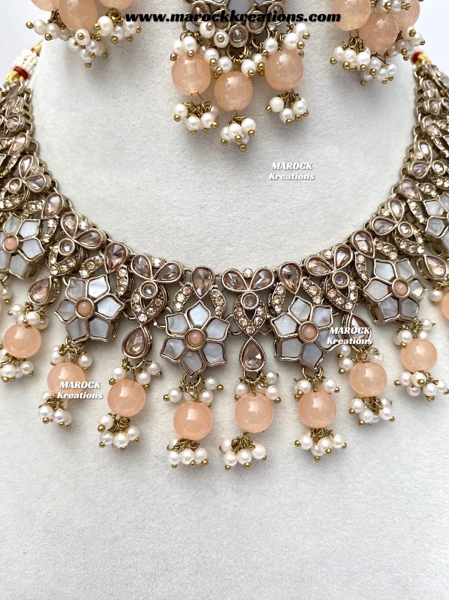 Arpan Antique Gold Polki MOP Statement Necklace set