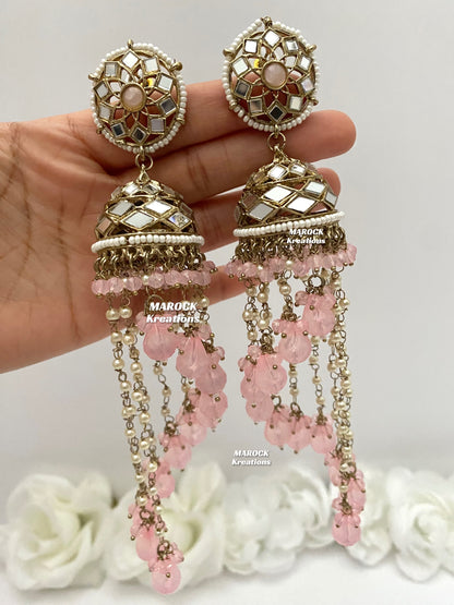 Antique Gold Mirror Statement Jhumki long Earrings