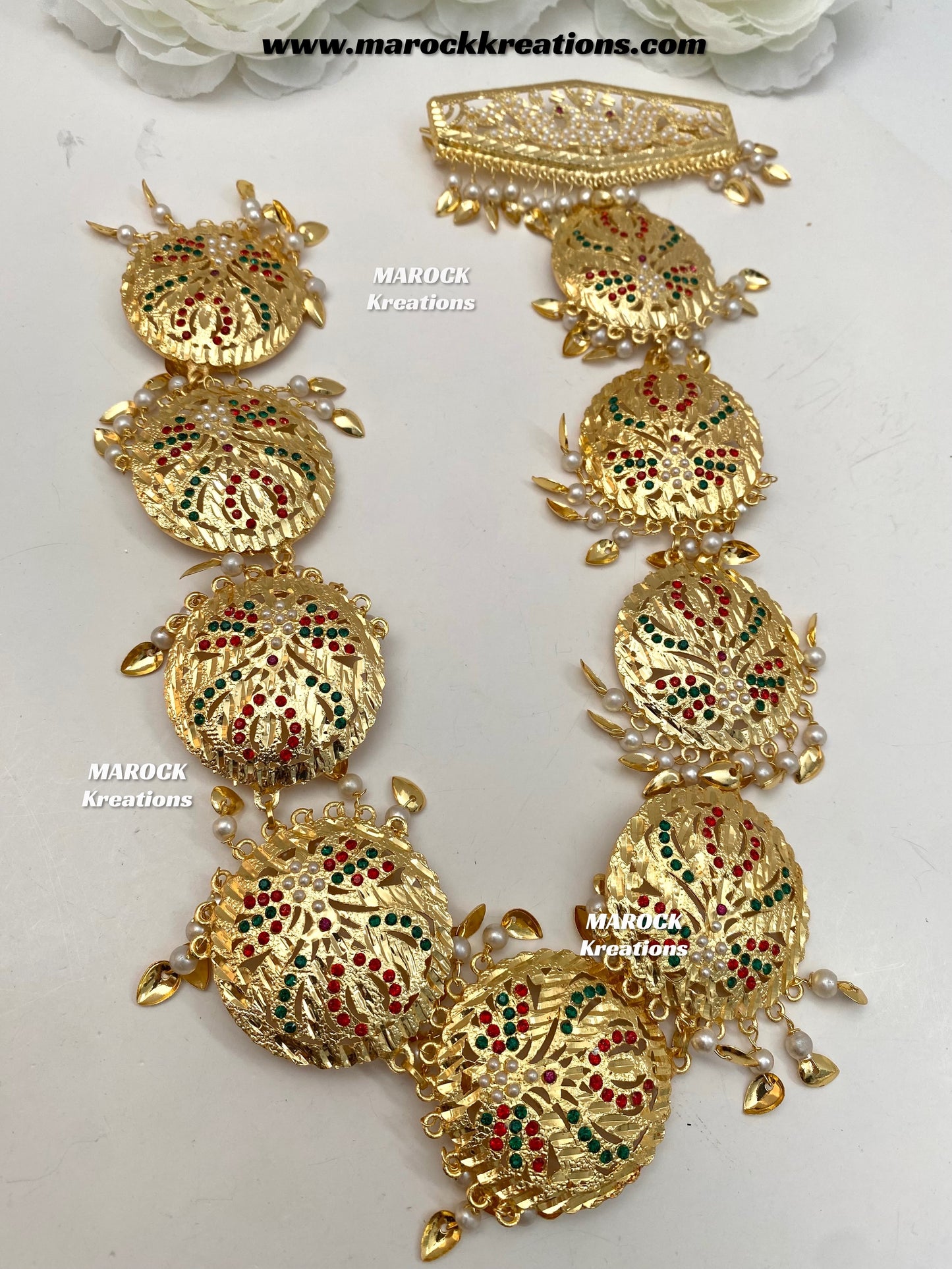 Gold plated Jadau Peepal patti Navratan braid Jewelry/Choti