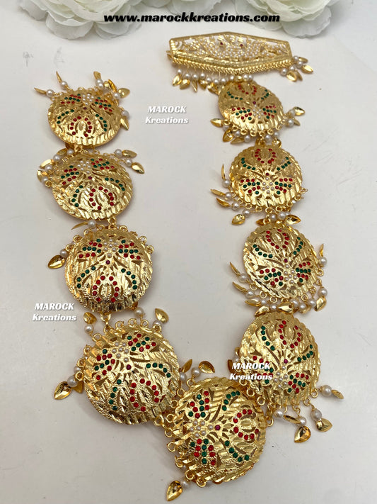 Gold plated Jadau Peepal patti Navratan braid Jewelry/Choti