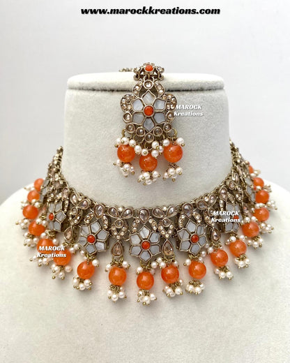 Arpan Antique Gold Polki MOP Statement Necklace set