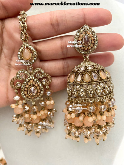 Nazmun Antique Gold Pakistani Polki  choker/necklace set with Passa