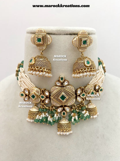 Habibi Premium Quality Gold plated Rajwadi Meenakari choker set