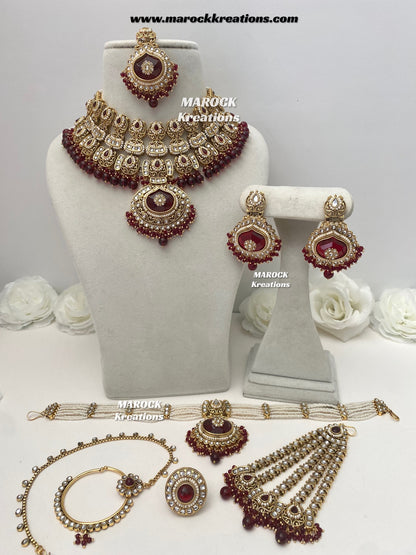 Kanishka Premium Quality Kundan Maroon/Dark Red Statement Bridal set