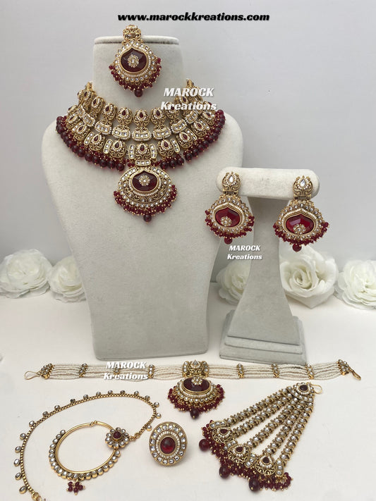Kanishka Premium Quality Kundan Maroon/Dark Red Statement Bridal set