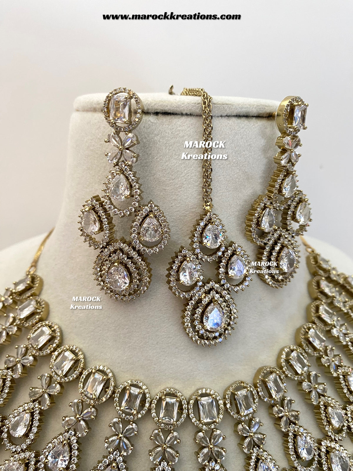 Tushita Antique Gold American Diamond Statement Necklace set/Bridal set