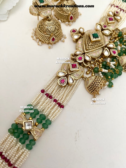 Habibi Premium Quality Gold plated Rajwadi Meenakari choker set