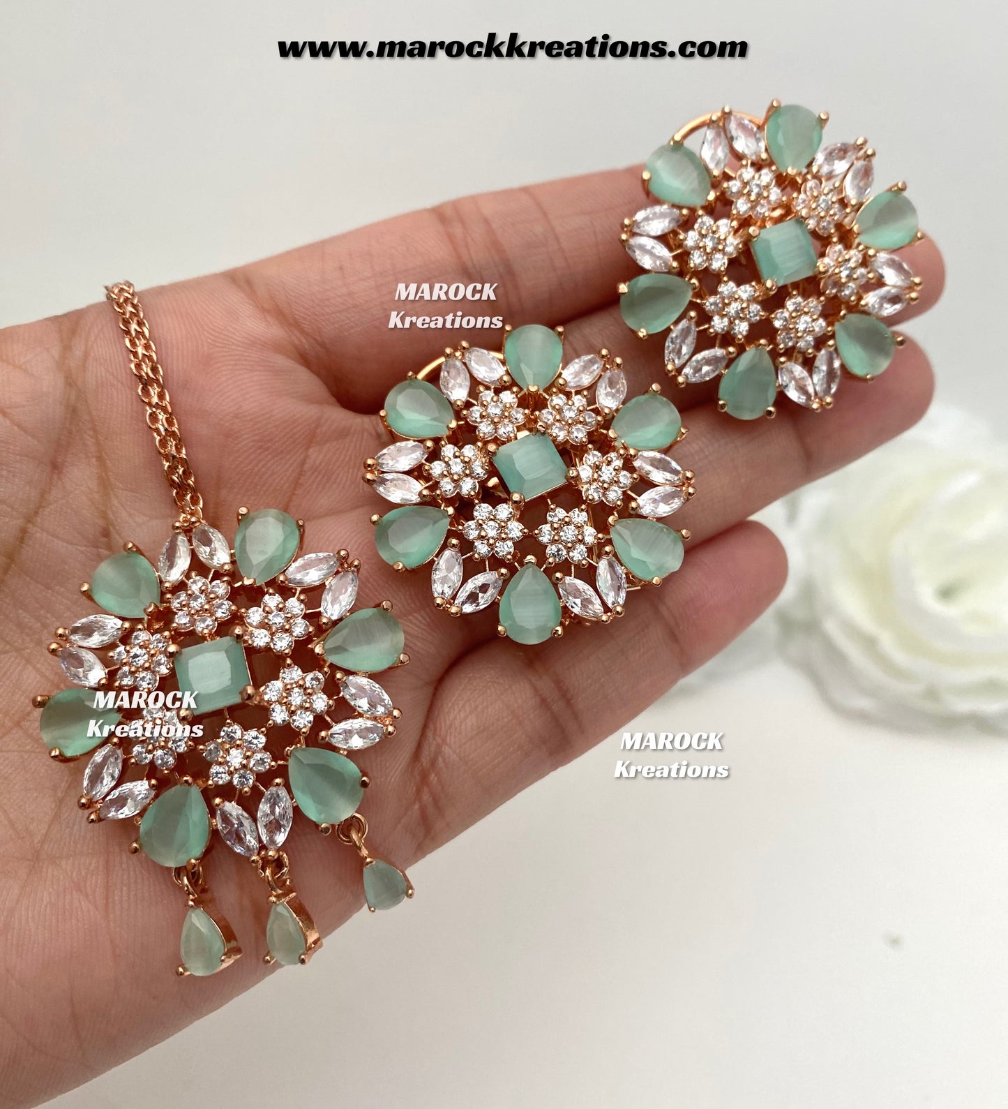 American Diamond studs earrings and tikka set