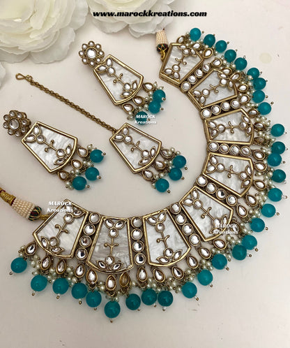 Aqeela Kundan MOP Statement Necklace set