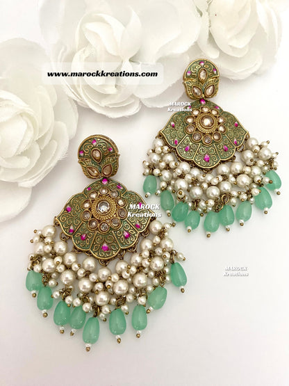 Premium Quality Polki Meenakari Statement Earrings