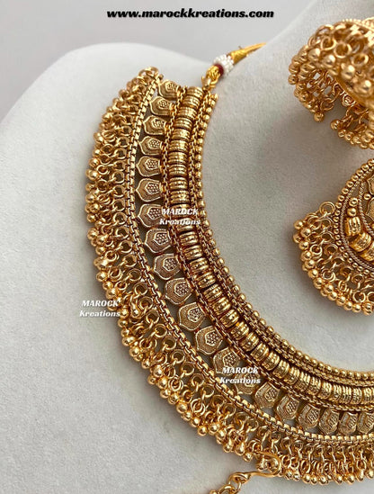 Premium Quality Gold plated necklace set comes with Passa/Jhoomer