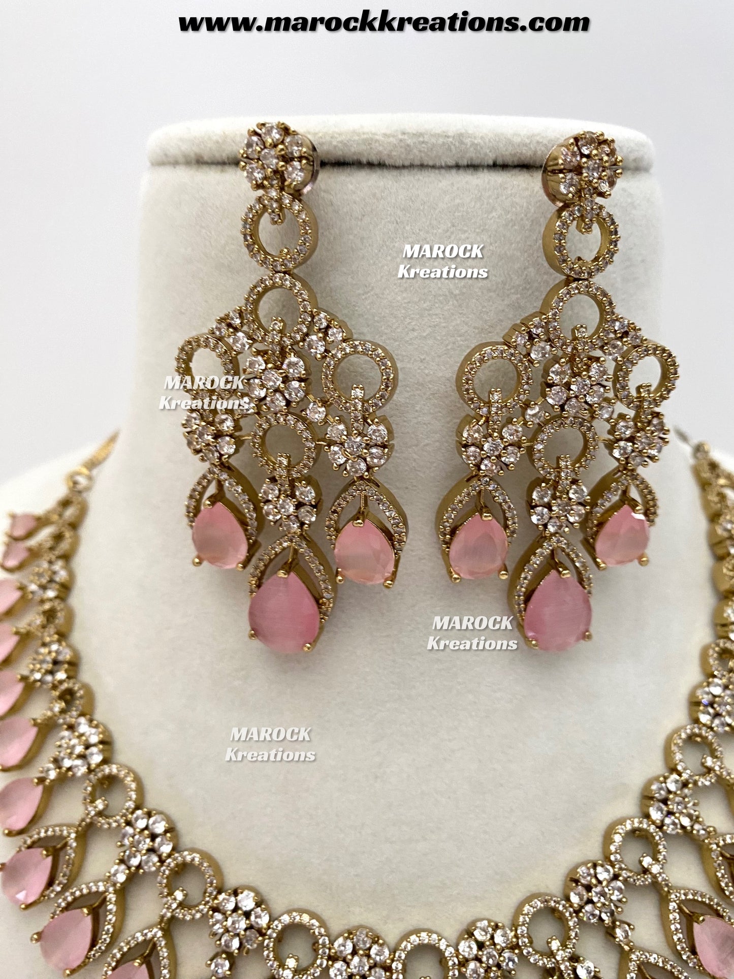 Anshika Antique Gold American Diamond Statement Necklace set