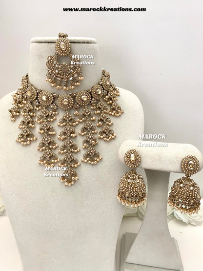 Shaya Antique Gold Polki waterfall Choker set