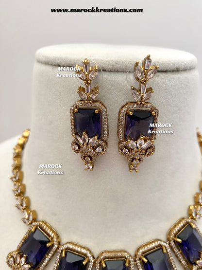 Vikita Antique Gold American diamond Statement Necklace set