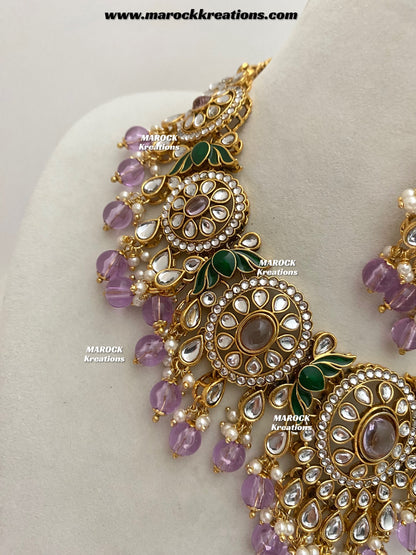 Iqra Premium Quality Kundan Meenakari Statement Necklace set