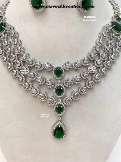 Gannat Silver American Diamond Necklace set