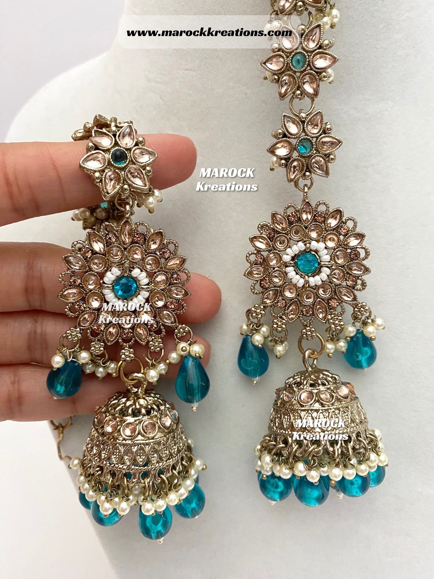 Bollywood style Polki Bahubali Jhumki Earrings comes with saharey