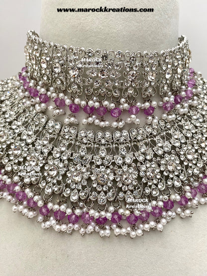 Sarwat Premium Quality Pakistani Silver Lavender Bridal set/bridal jewelry