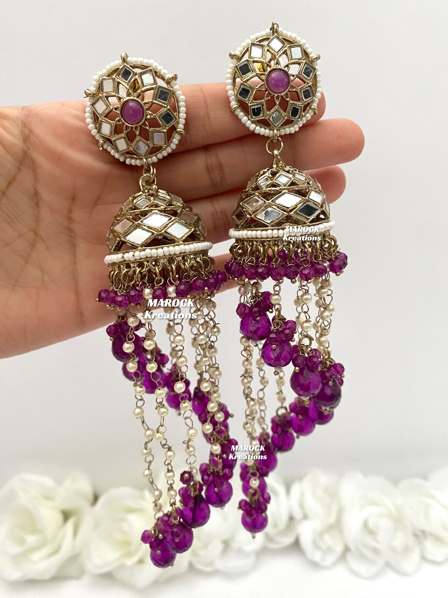 Antique Gold Mirror Statement Jhumki long Earrings