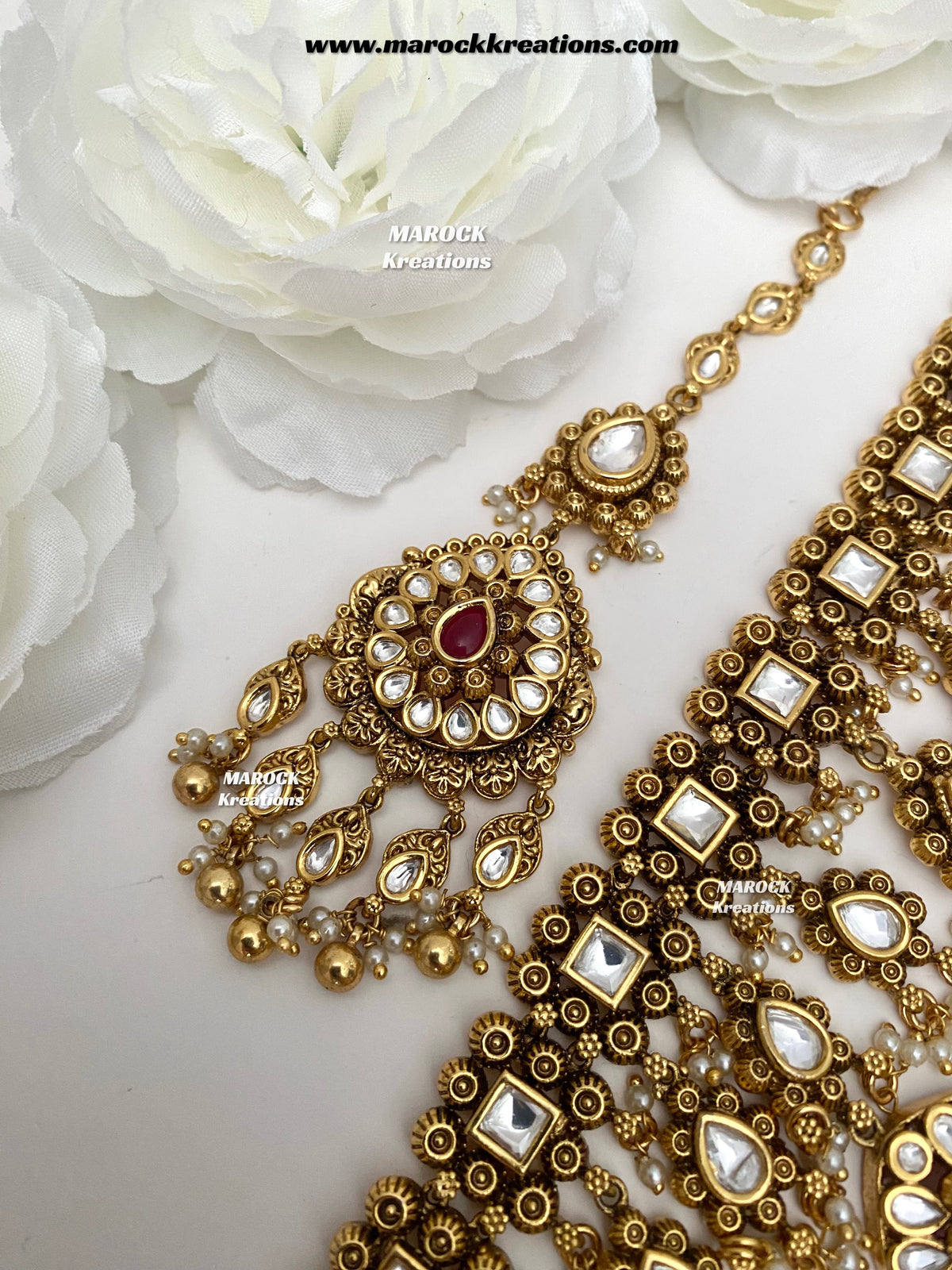 Menika Premium Quality Gold plated statement Necklace set/Bridal set