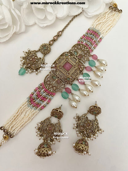 Naila Antique Gold Polki Choker set