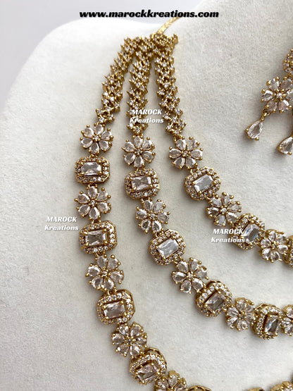 Arvin Antique Gold American Diamond triple layer Statement Necklace set