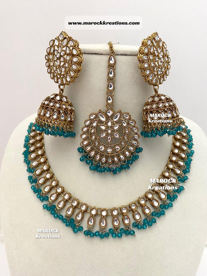 Kundan Necklace set comes with Jhumki Earrings and Tikka