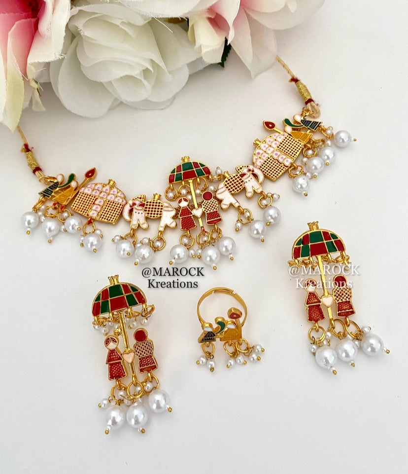 Doli/Baraat choker/necklace set comes with earrings and finger ring