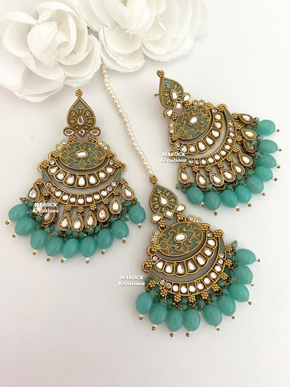 Premium Quality Kundan Meenakari Statement Earrings and tikka sets