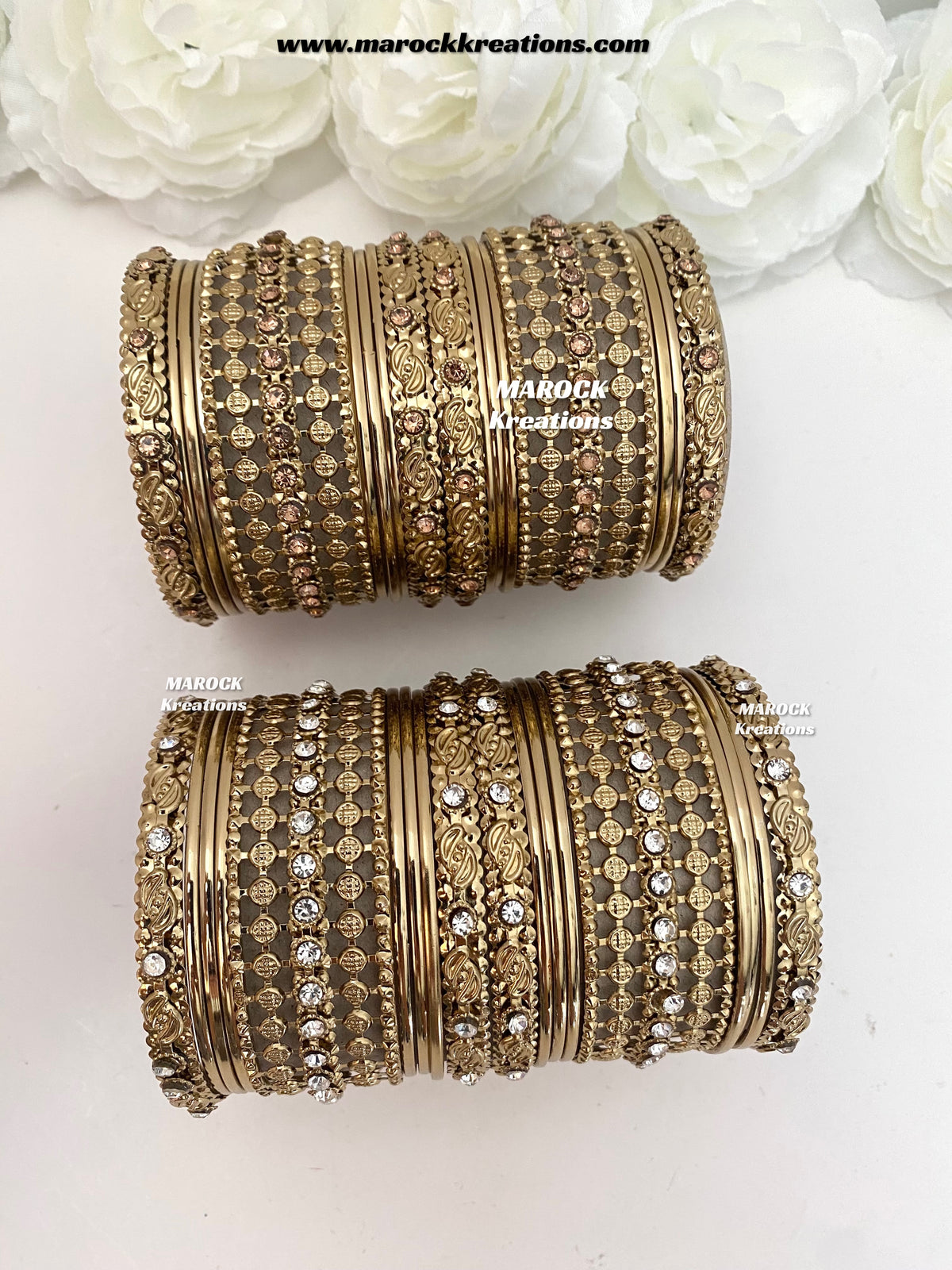Antique Gold Kundan and stones Bangles stack (both hands)