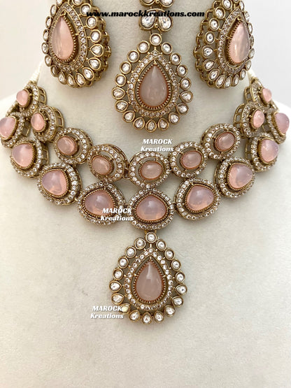 Zafina Premium Quality Moissanite Kundan Statement Choker/Necklace set